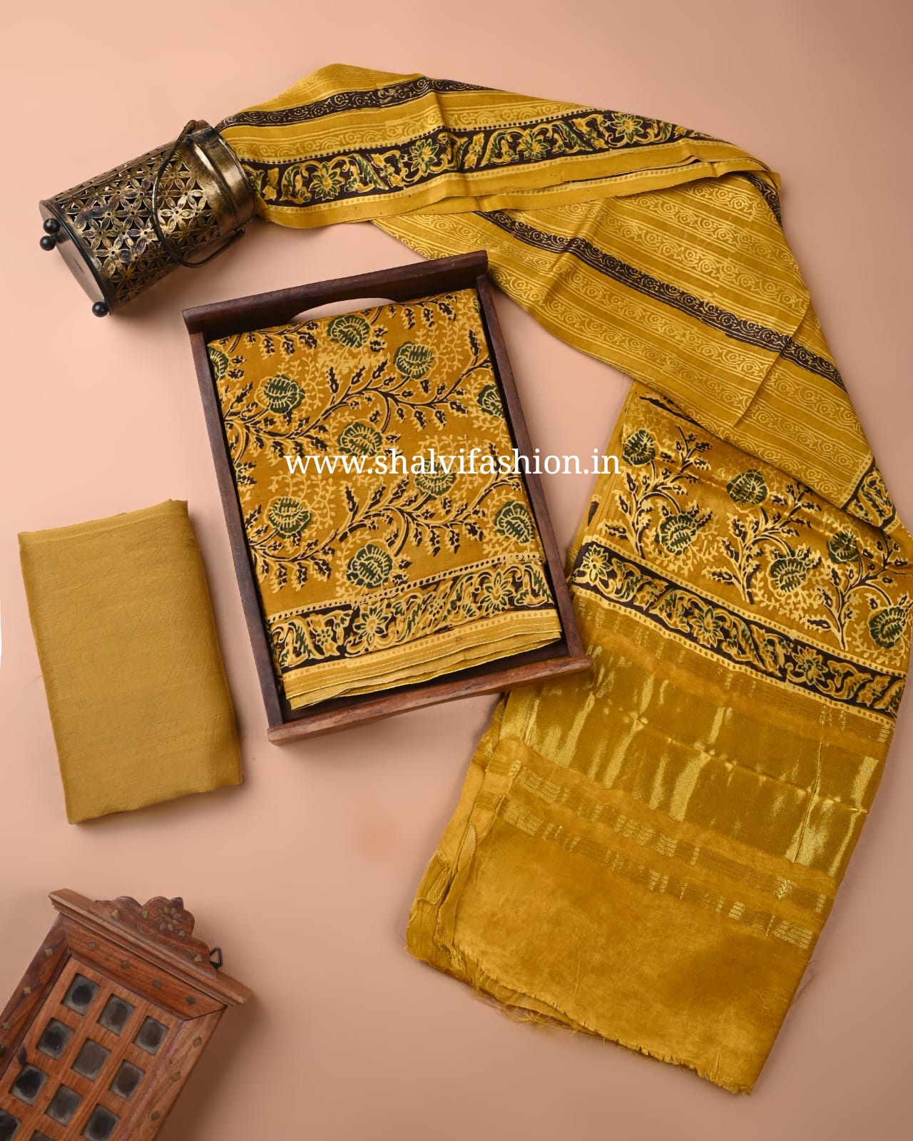 Shop hand block ajrak print modal silk suits online (MOD159)