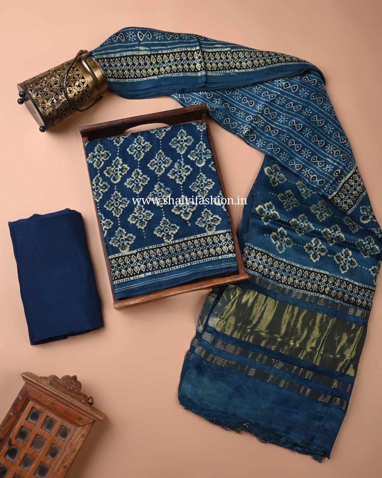 Shop block printed modal silk suits with lagdipatta dupatta (MOD166)