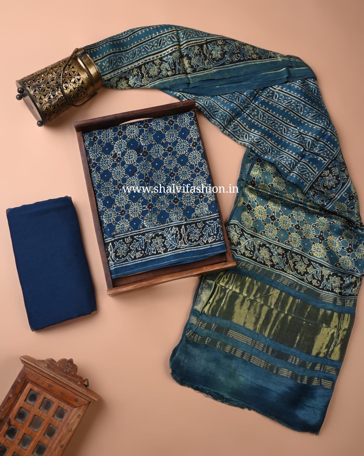 Shop traditional ajrak print modal silk suits with lagdipatta dupatta (MOD167)