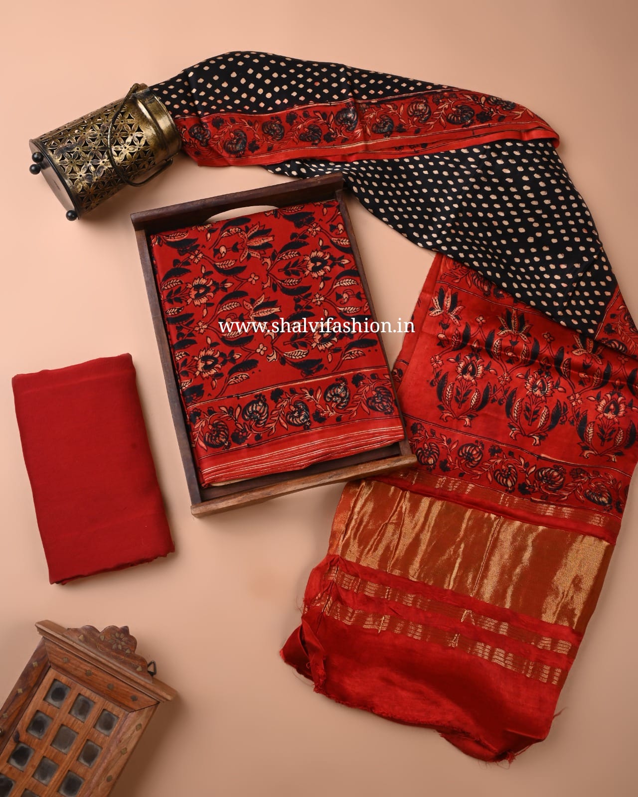 Shop unstitched ajrak print modal silk suits in jaipur (MOD169)