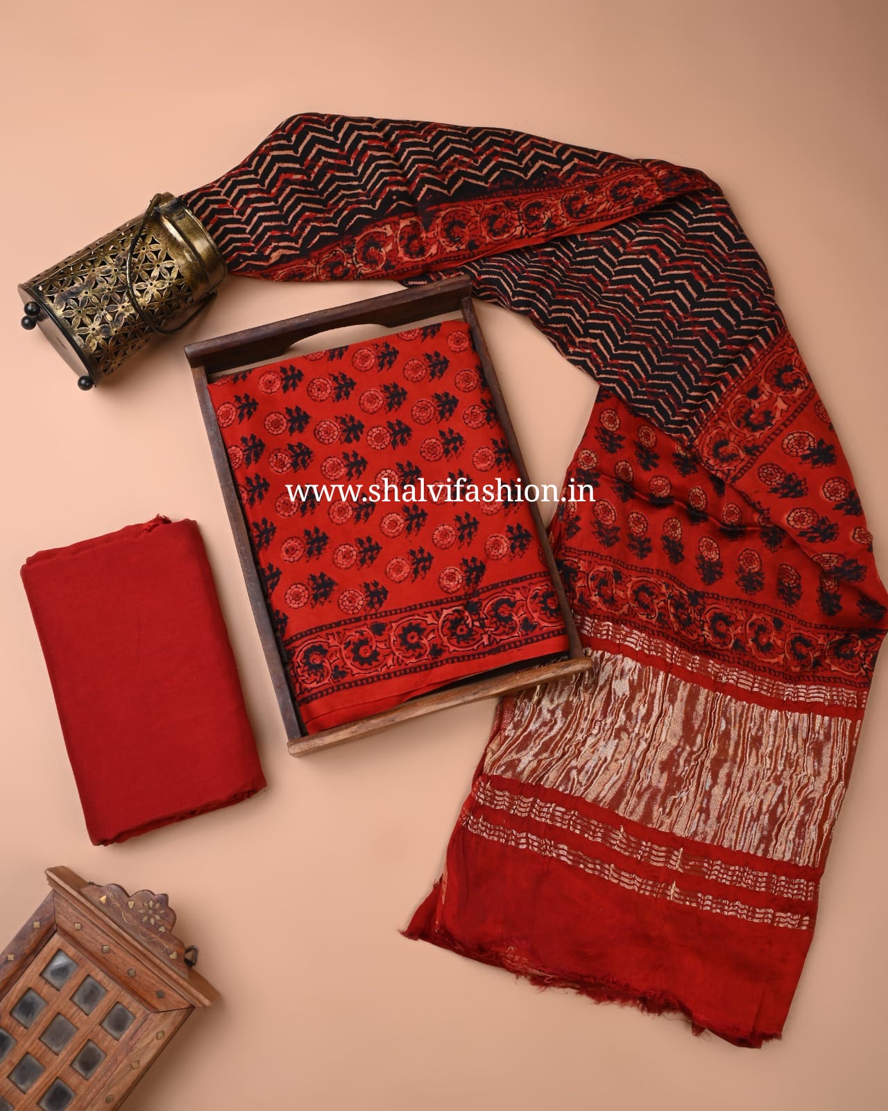 Shop block print modal silk suits with lagdipatta dupatta (MOD178)