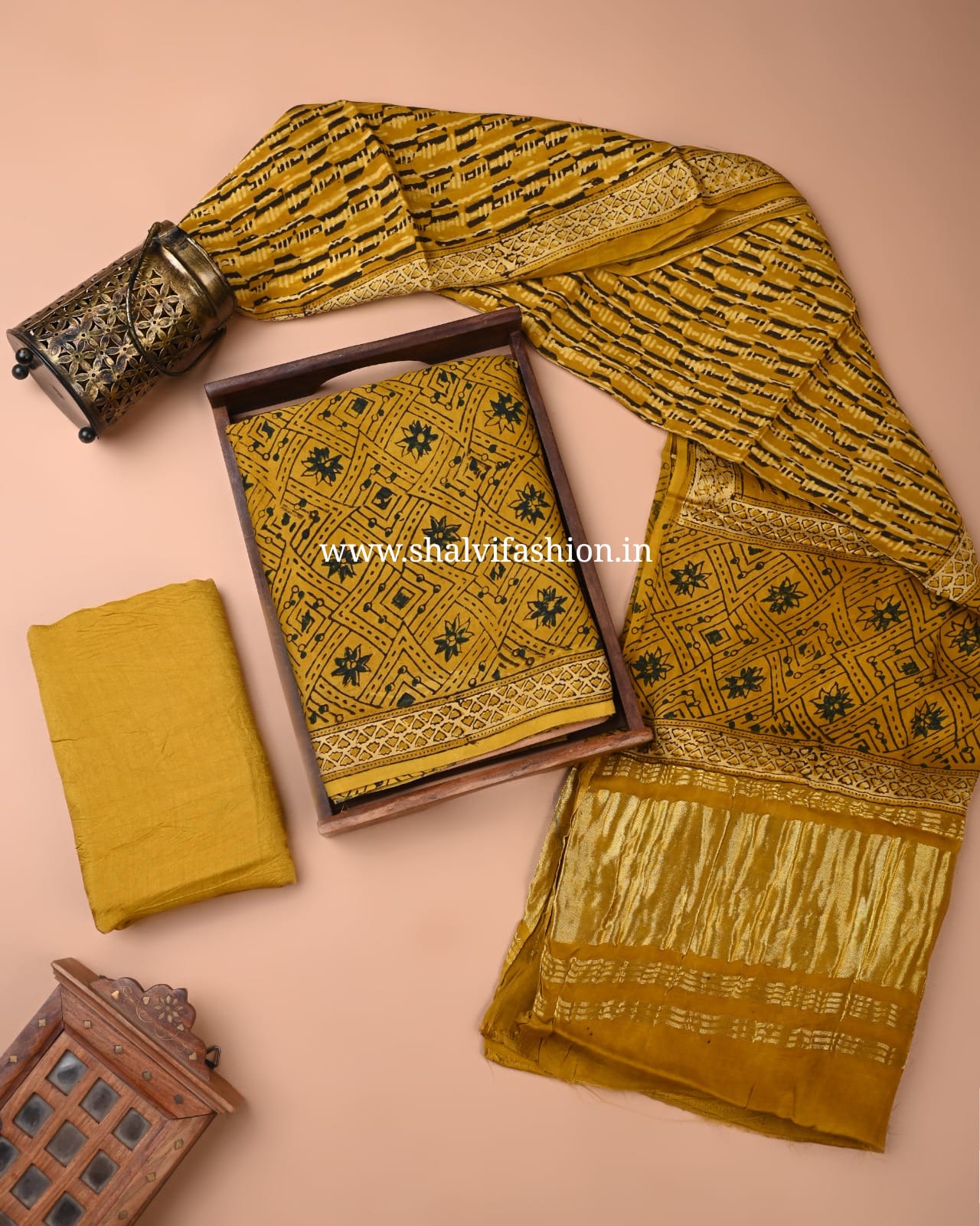 Shop modal silk ajrak print suit sets online (MOD180)