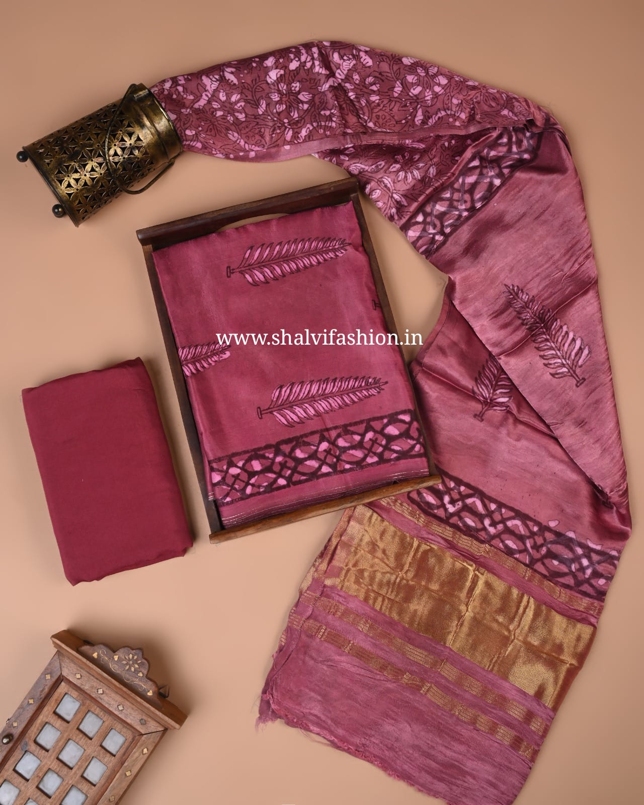 Shop block printed modal silk suits with lagdipatta dupatta (MOD181)