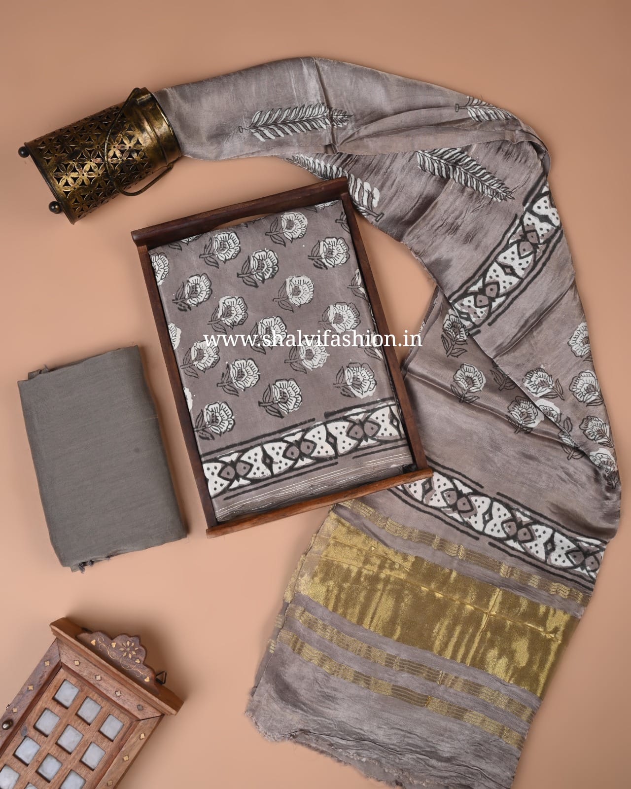 Shop block printed modal silk suits in jaipur (MOD183)