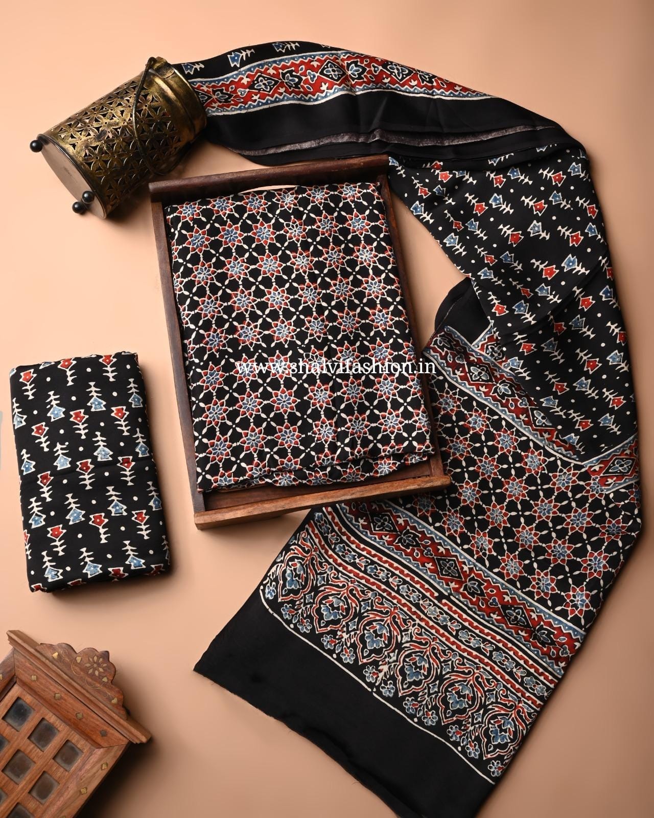 Shop unstitched ajrak print modal silk suits (MOD21)