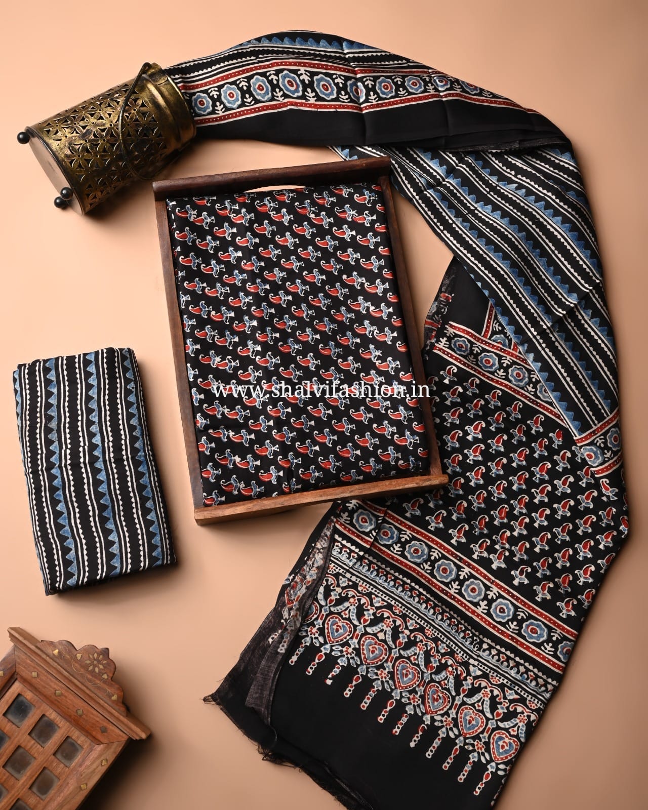 Shop ajrak block print modal silk suits (MOD33)