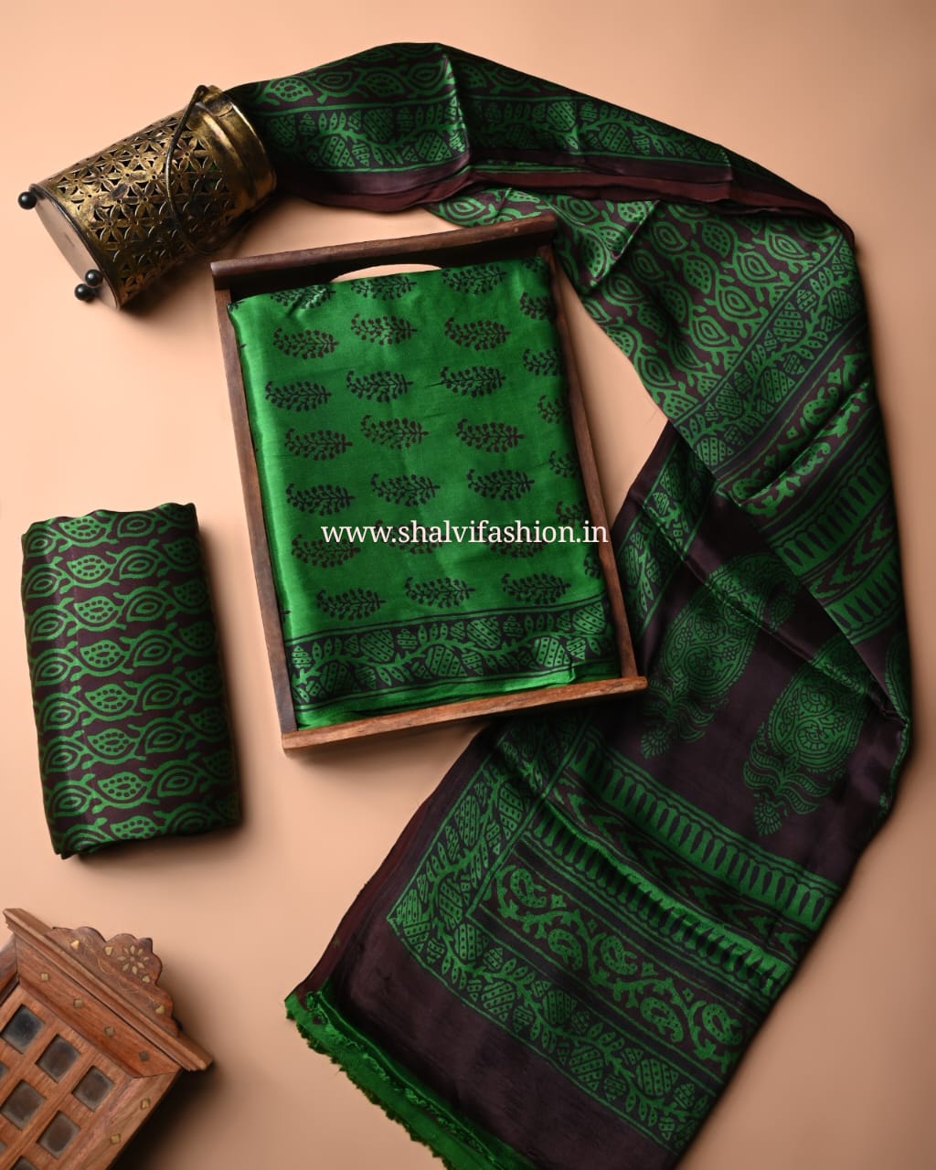 Shop block printed modal silk silk suits (MOD52)