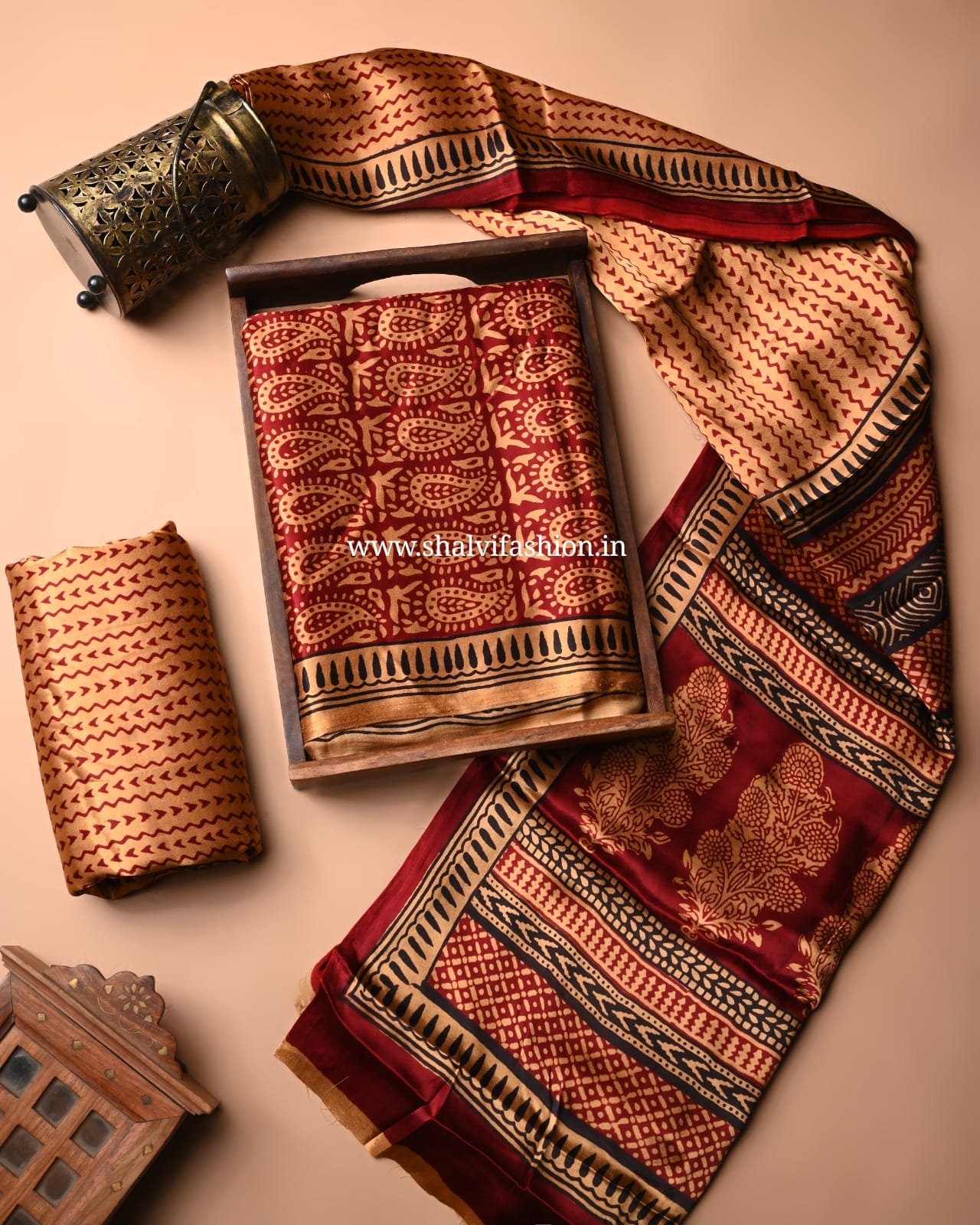 Shop unstitched bagh print modal silk suits online (MOD55)
