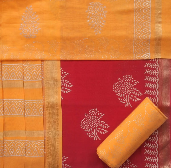 Shop Unstitched Hand Block Print Maheshwari Silk Suit set