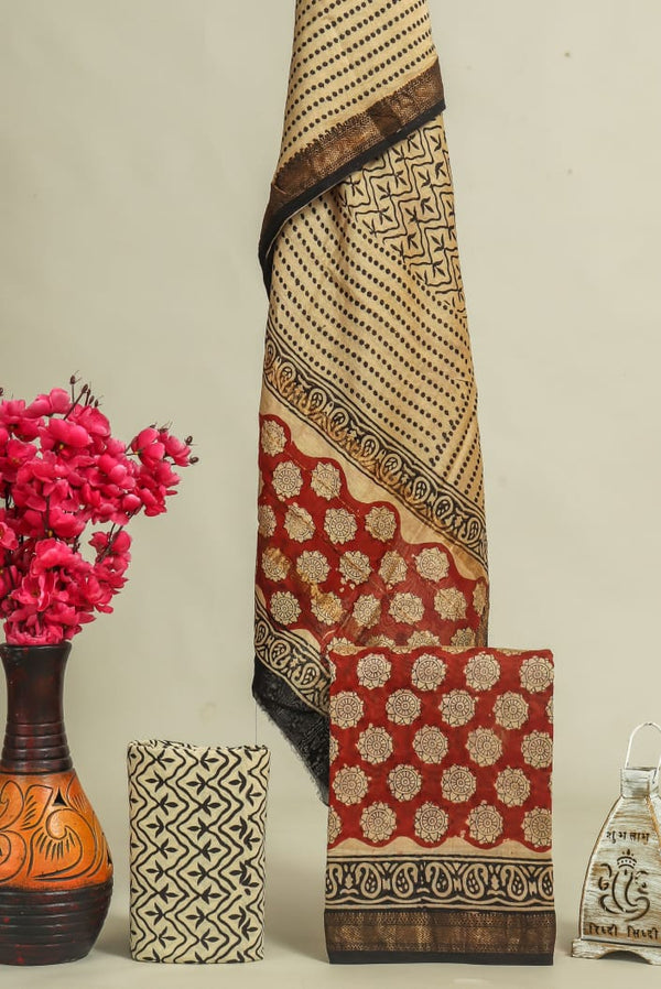 Traditional Bagru Print Maheshwari Silk Suit Set (MSL05)