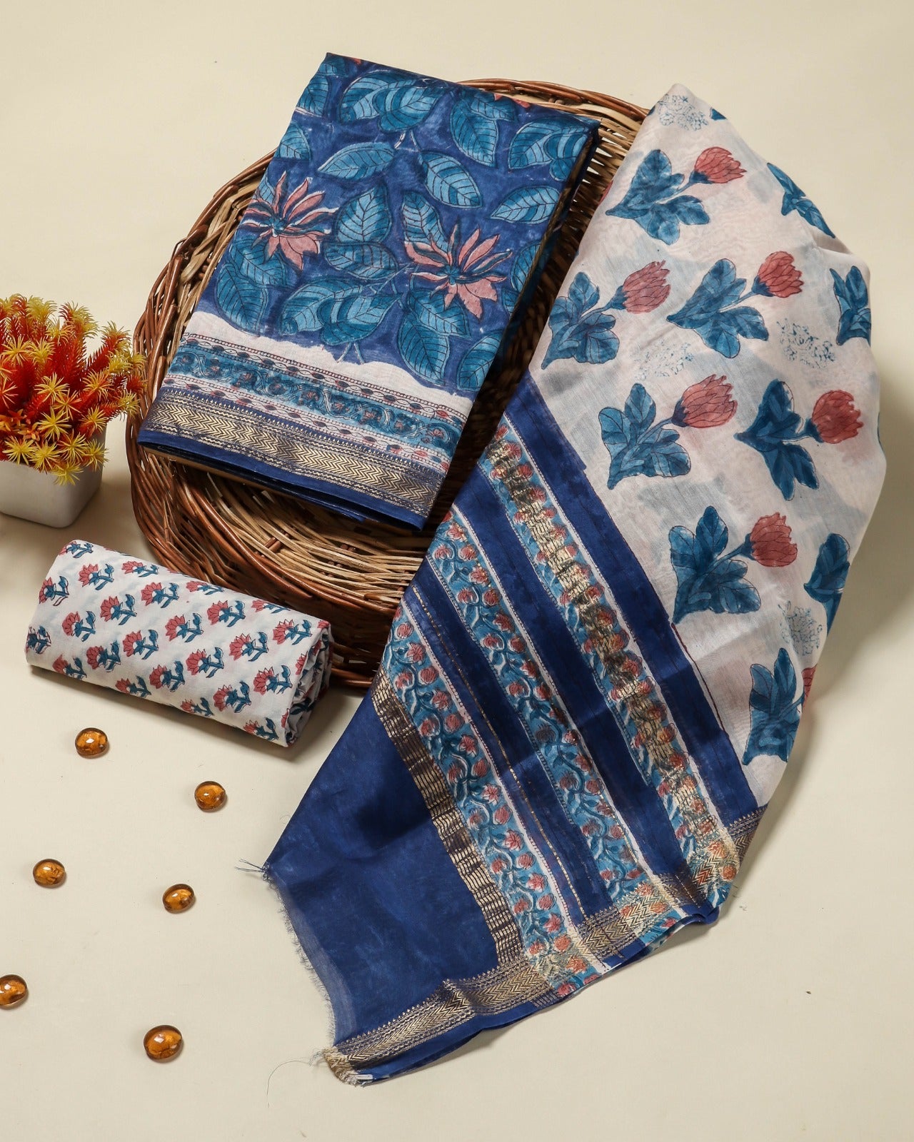 Shop hand block print maheshwari silk suits online (MSL123)