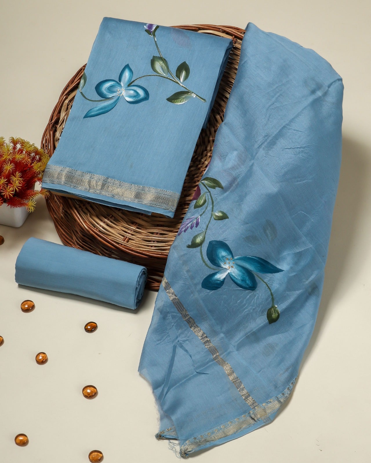 Shop hand painted maheshwari silk suits in jaipur (MSL125)