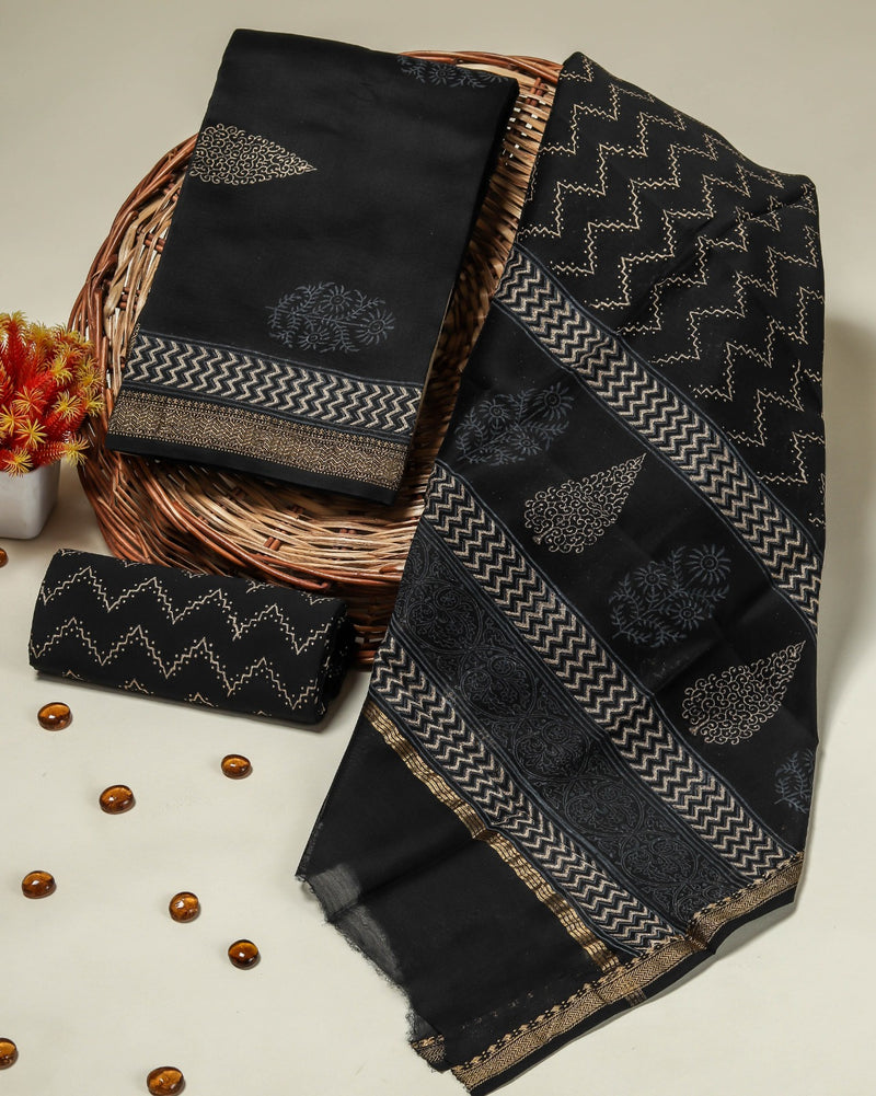 Shop black color block print maheshwari silk suits (MSL157)