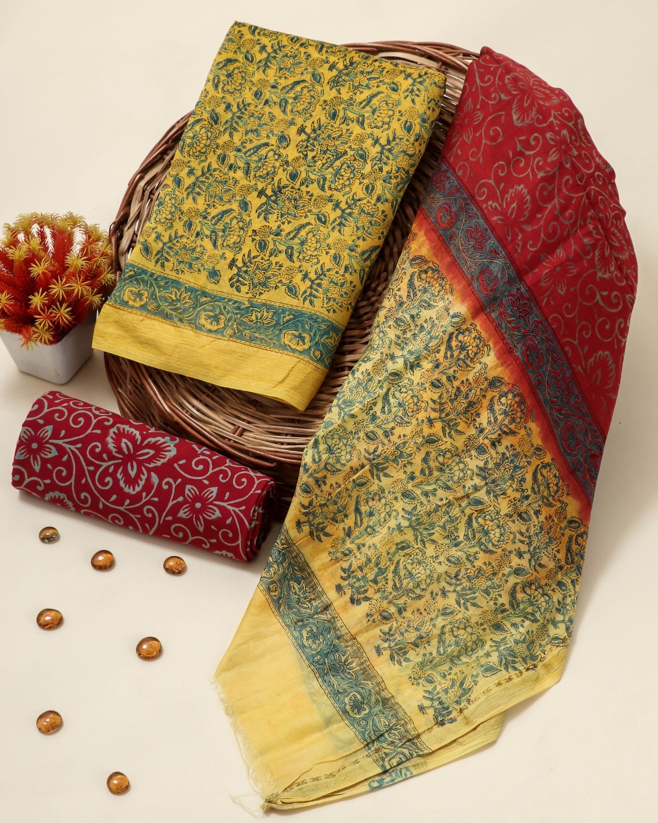 Shop unstitched yellow print maheshwari silk suits (MSL166)