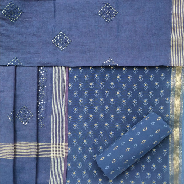 Shop unstitched khadi gold print maheshwari silk suits (MSL174)