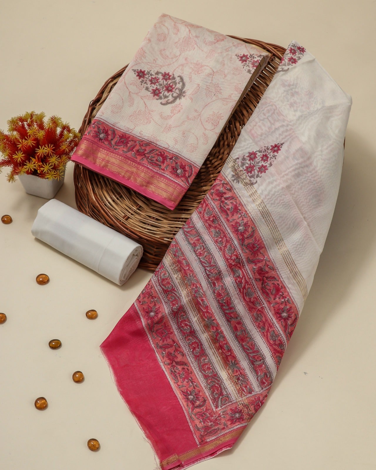 Shop hand block print maheshwari silk suits in jaipur (MSL176)