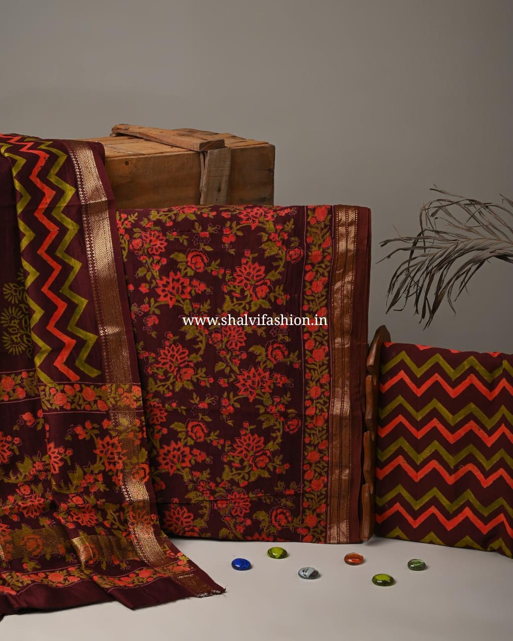 Shop unstitched block printd maheshwari silk suits (MSL183)