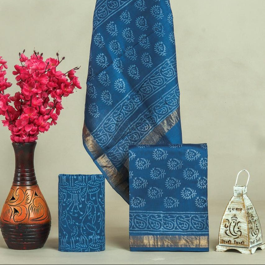 Shop unstitched block print maheshwari silk suits (MSL186)