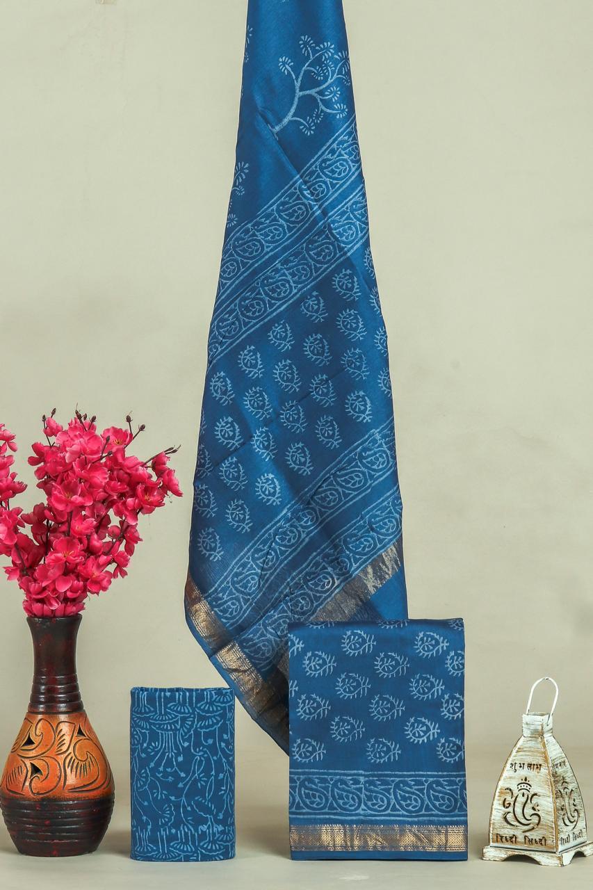 Shop unstitched block print maheshwari silk suits (MSL186)