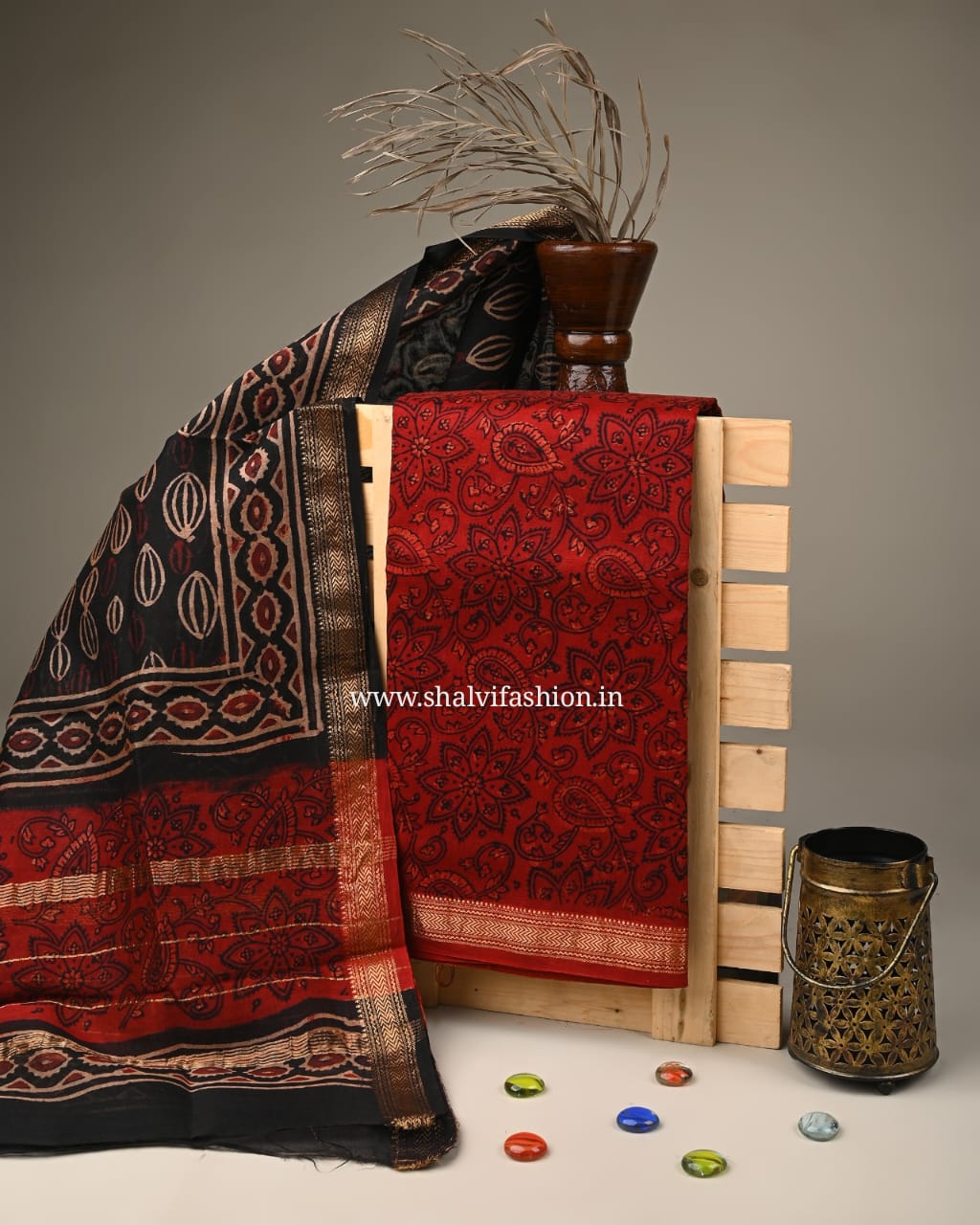Shop ajrak printed maheshwari silk two piece suit sets online shopping (MSL221)