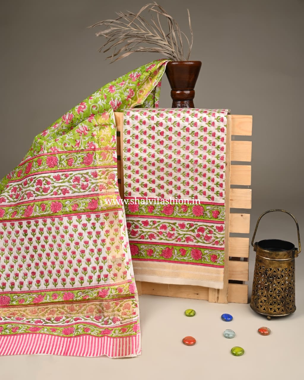 Shop unstitched block print maheshwari two piece sets (MSL235)