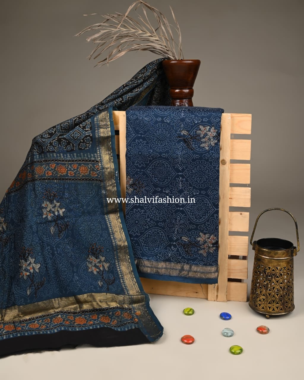 Shop ajrak print maheshwari silk two piece sets (MSL236)
