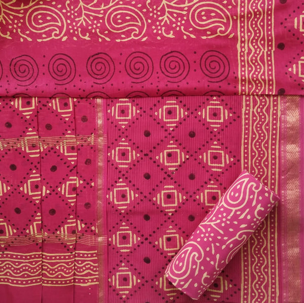Shop unstitched hand block print maheshwari silk suits (MSL239)