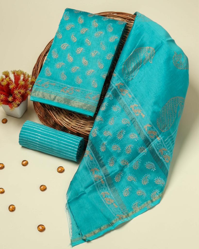 Shop unstitched block print maheshwari silk suits (MSL241)