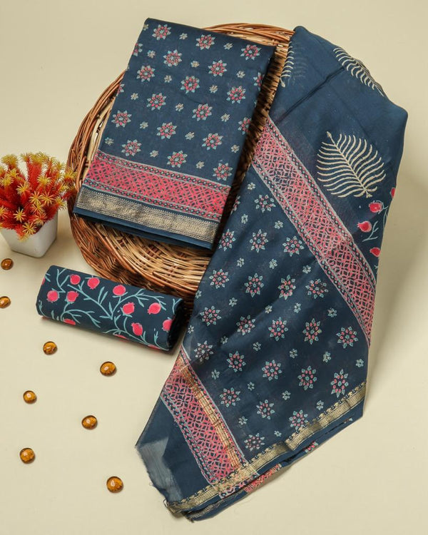 Shop hand block print maheshwari silk dress material (MSL248)