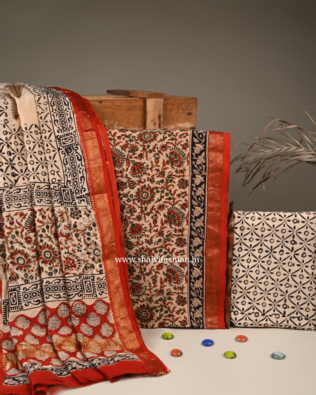 Shop unstitched block print maheshwari silk suits (MSL252)