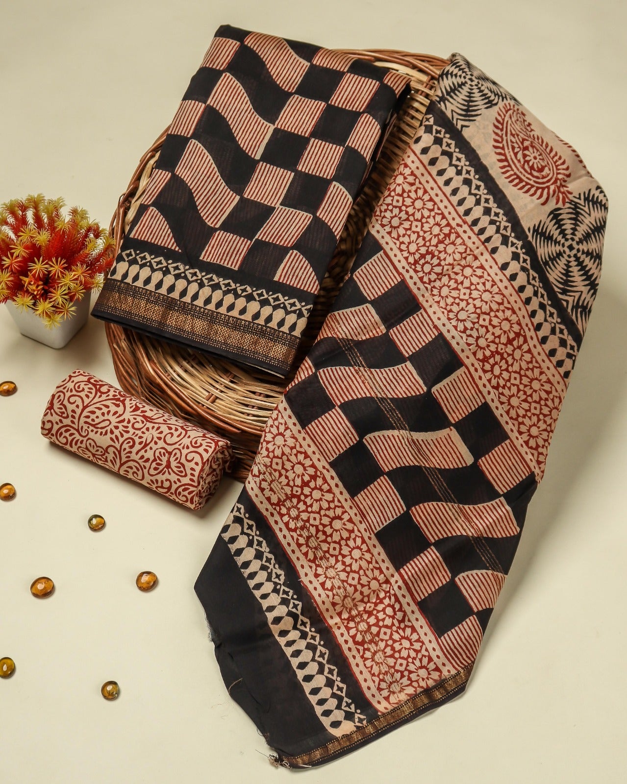Shop hand block print maheshwari silk suits in jaipur (MSL271)