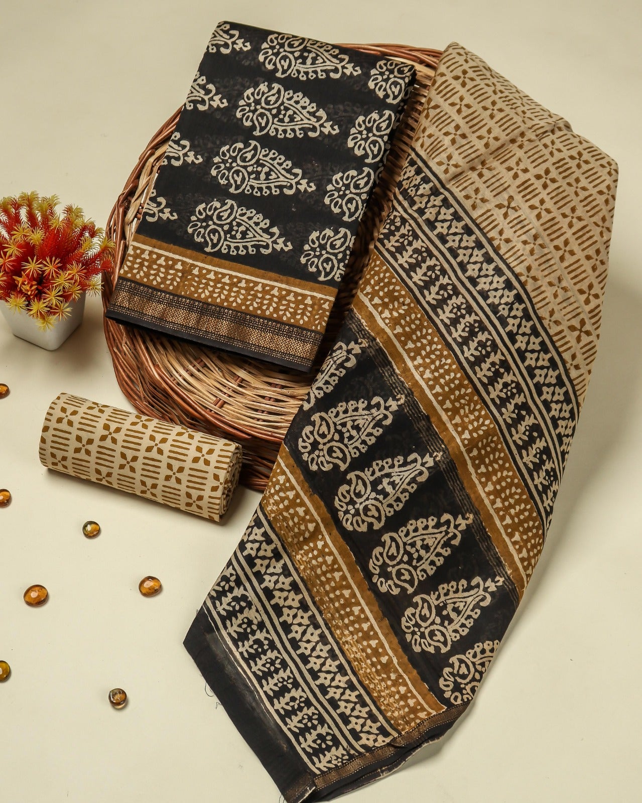 Shop unstitched bagru print maheshwari silk suits online (MSL272)