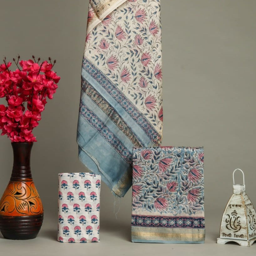 Shop hand block print maheshwari silk suits in jaipur (MSL275)