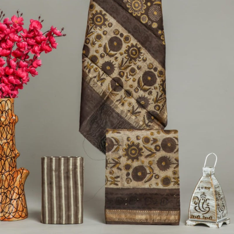 Designer Hand Block Print Maheshwari Silk Suit set (MSL27)