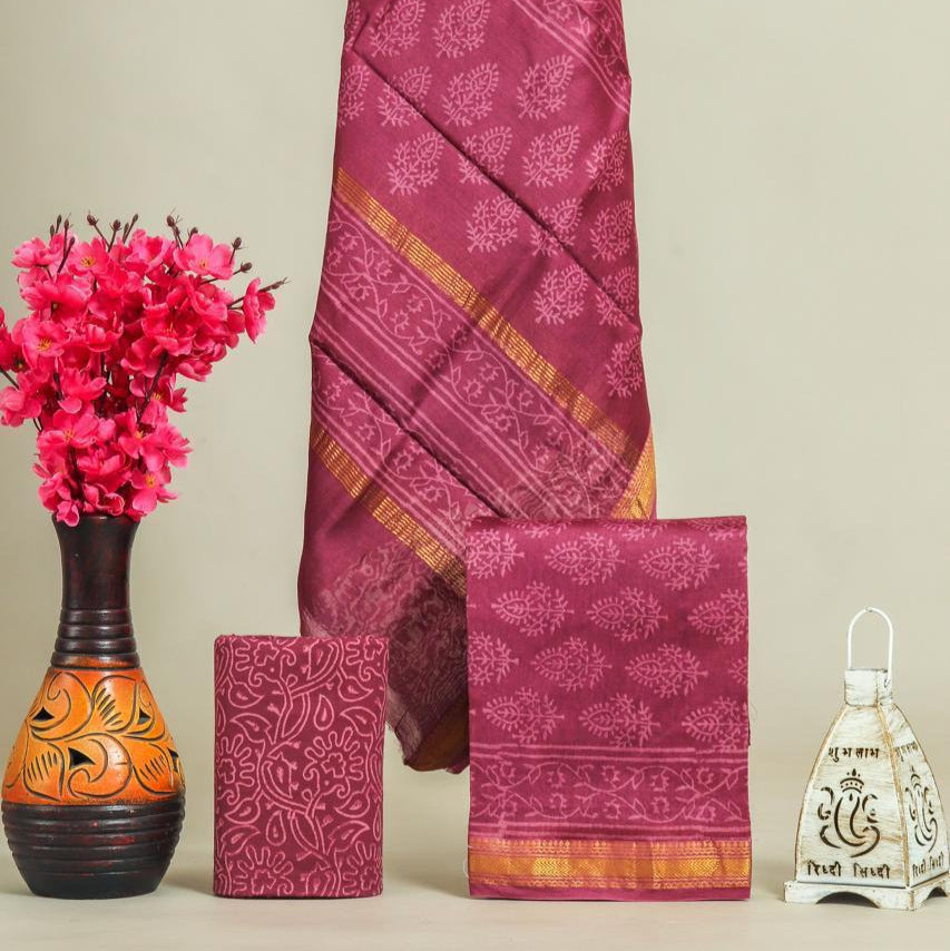 Shop hand block print maheshwari silk suits (MSL280)