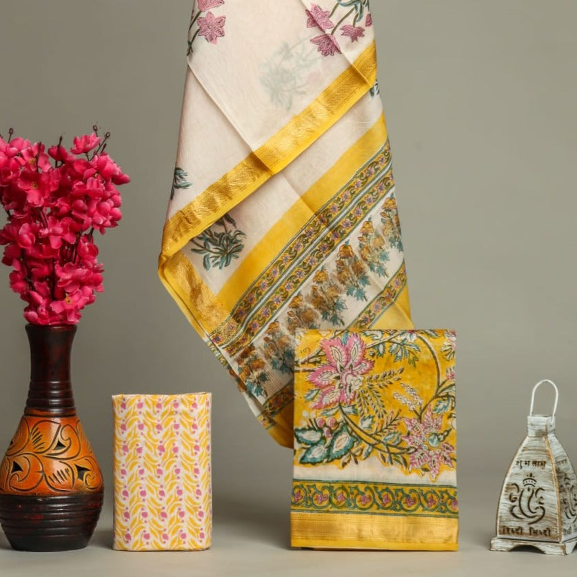 Shop yellow block print maheshwari silk suits online shopping (MSL280)