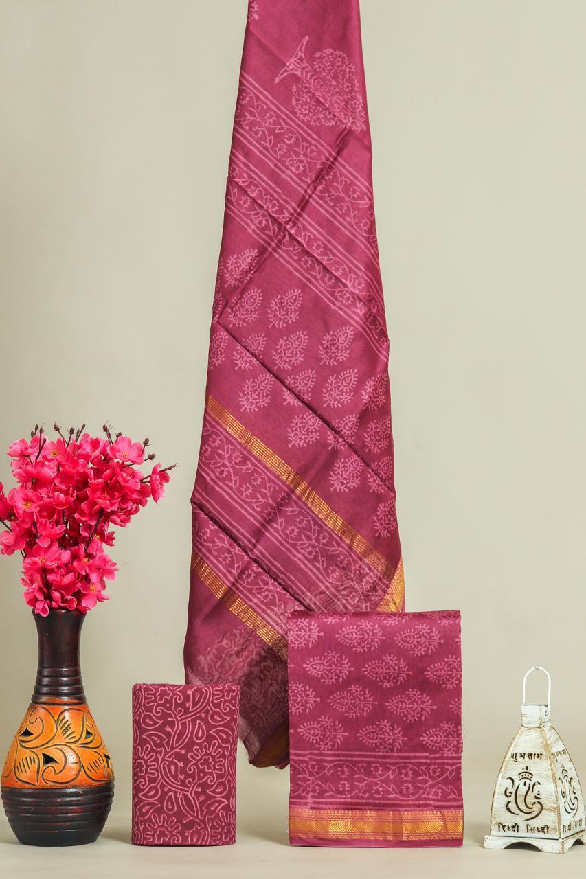 Shop hand block print maheshwari silk suits (MSL280)