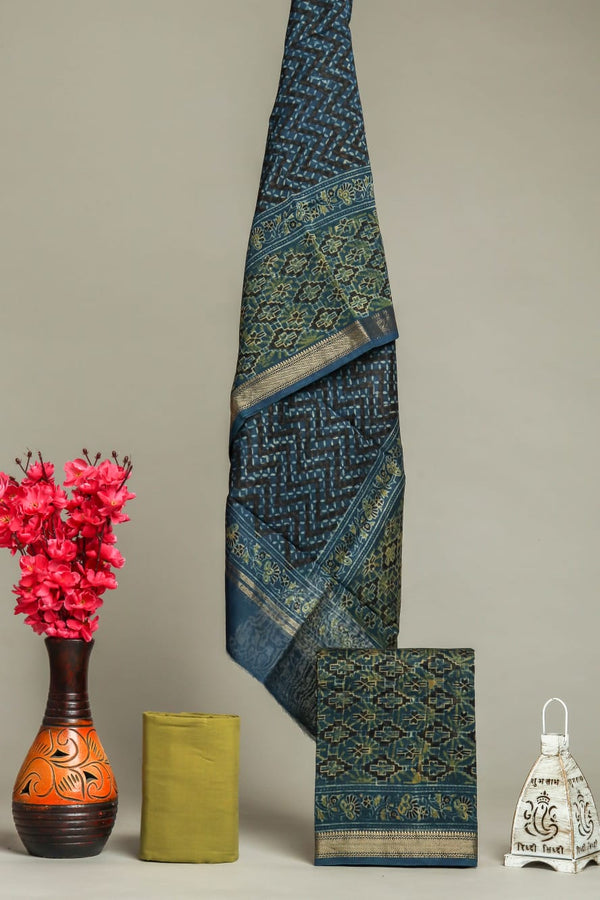 Shop unstitched block printed maheshwari silk suits online (MSL284)