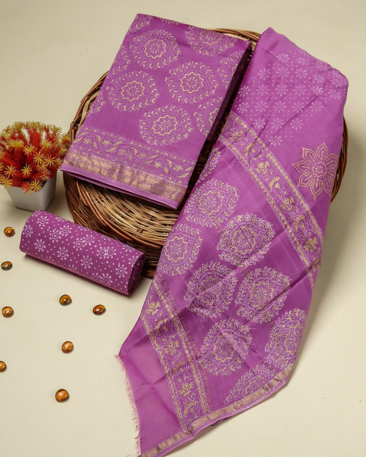 Shop block printed maheshwari silk suits in jaipur (MSL289)