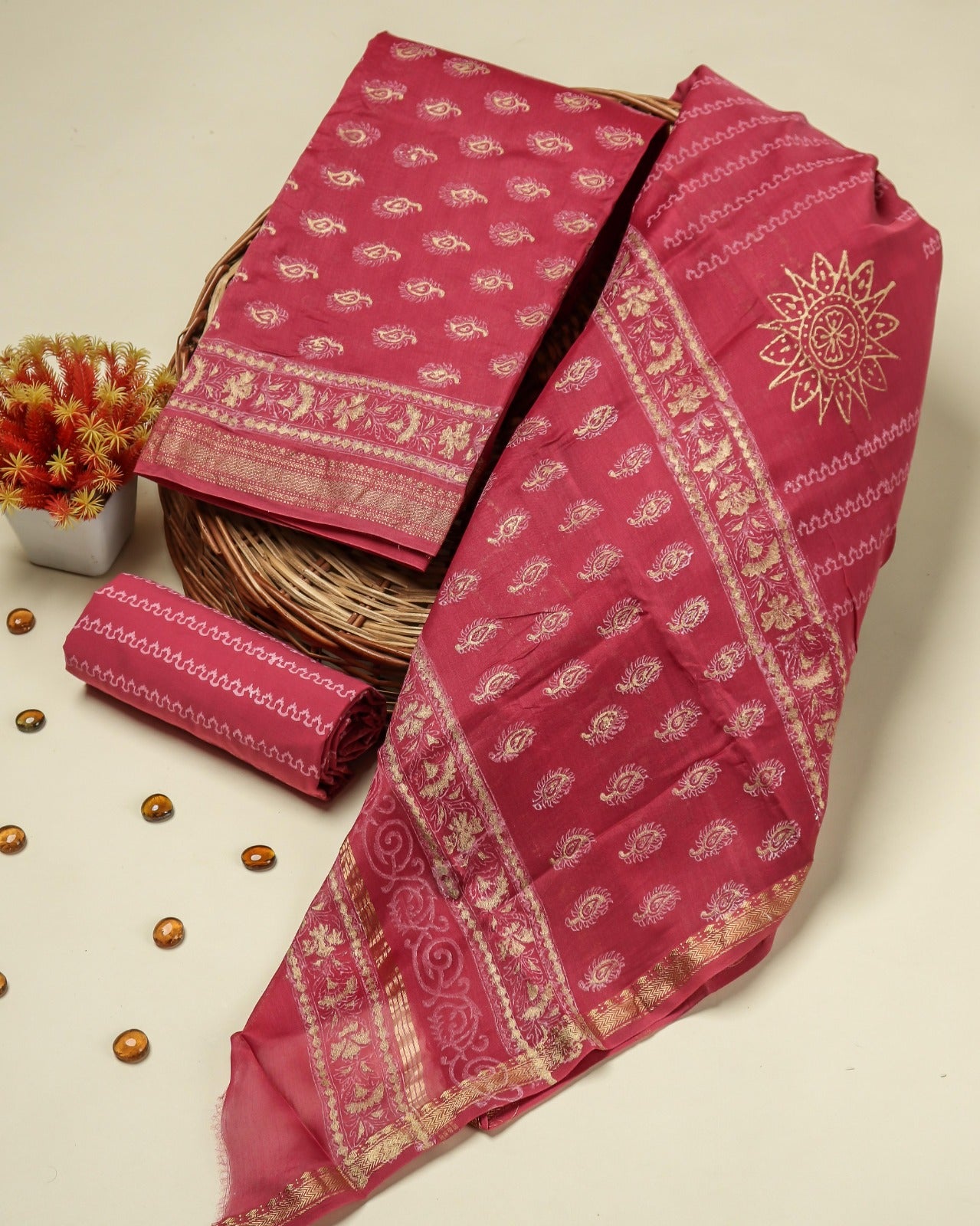 Shop unstitched block printed maheshwari silk suits in jaipur (MSL291)