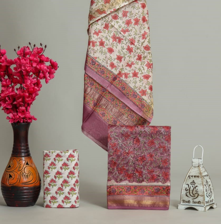 Shop hand block print maheshwari silk suits online (MSL359)
