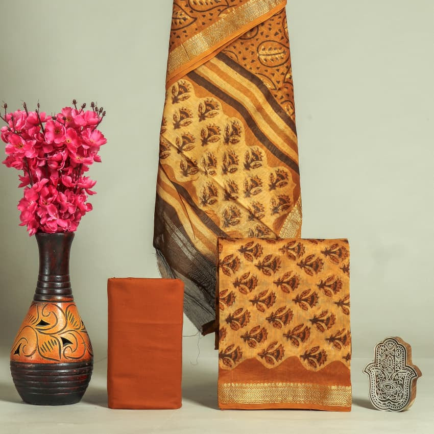Shop block printed maheshwari silk suits in jaipur (MSL368)