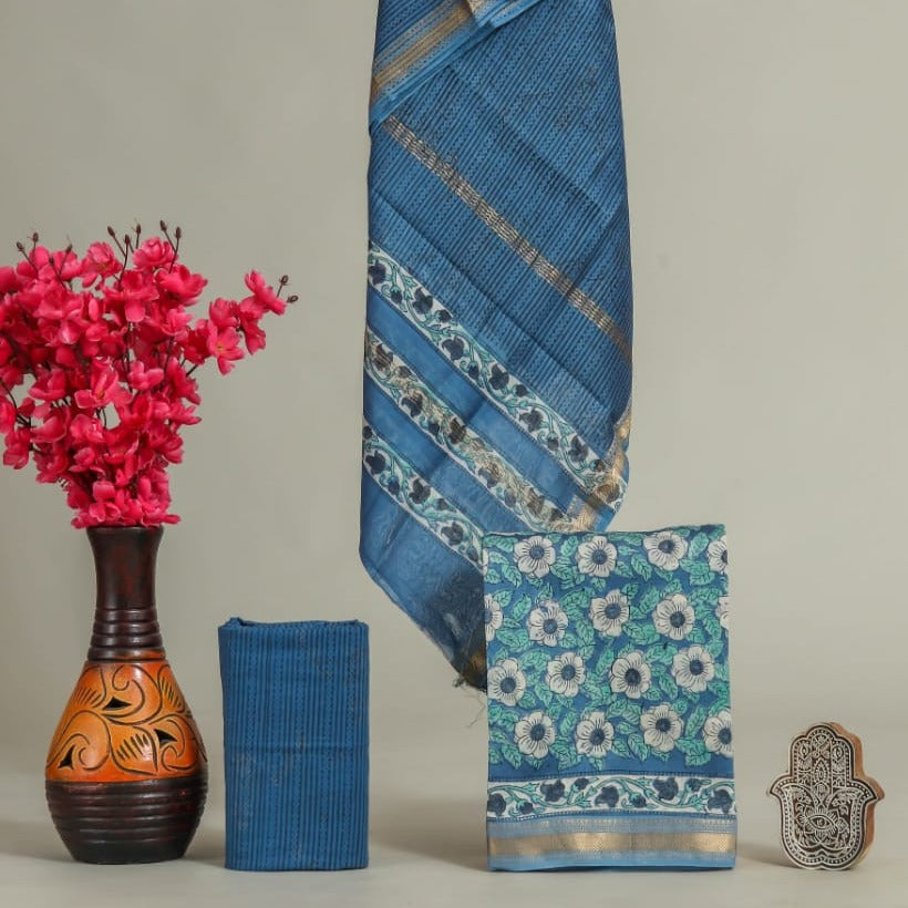 Shop hand block printed maheshwari silk suits in jaipur (MSL368)