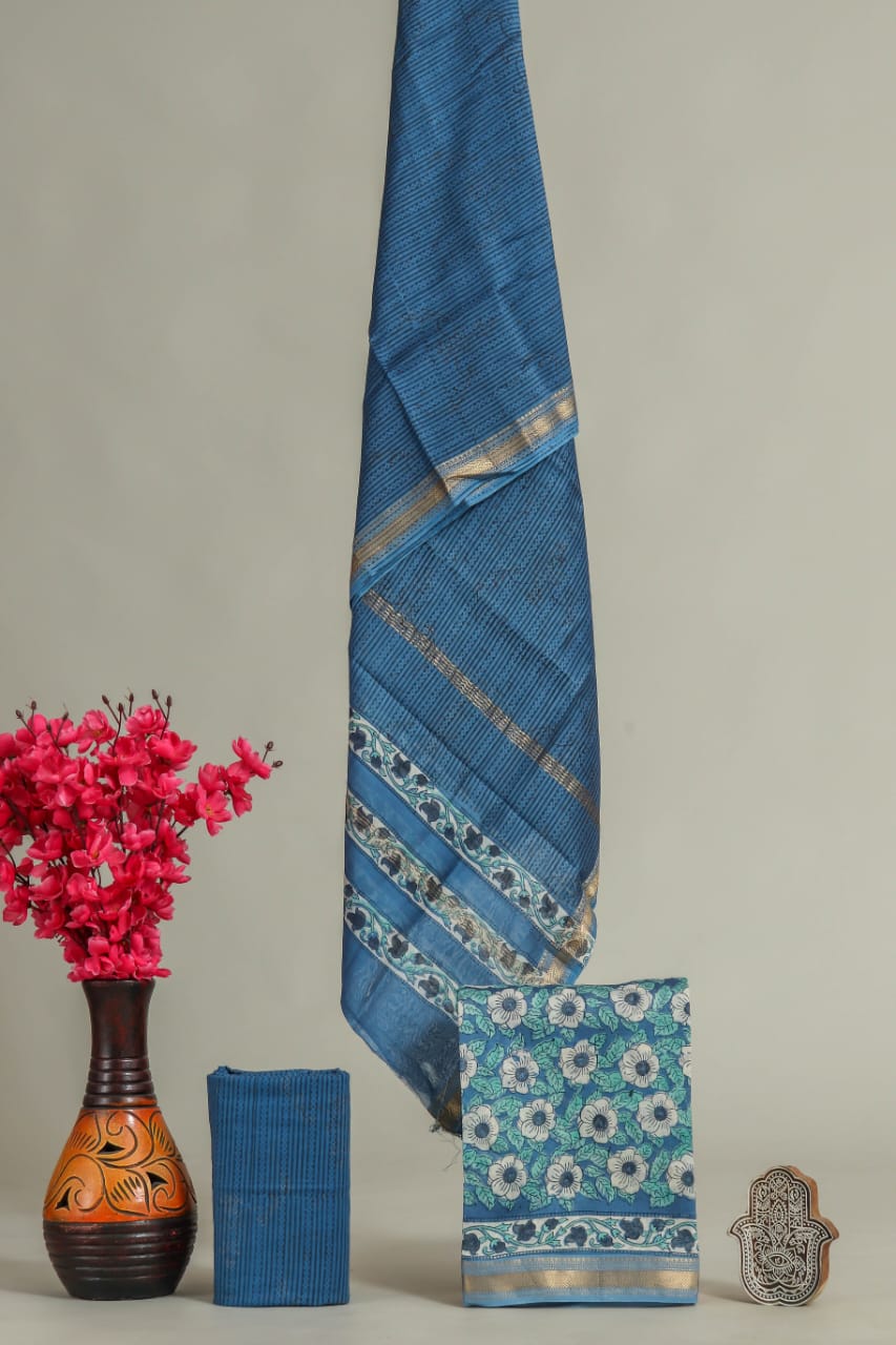 Shop hand block printed maheshwari silk suits in jaipur (MSL368)