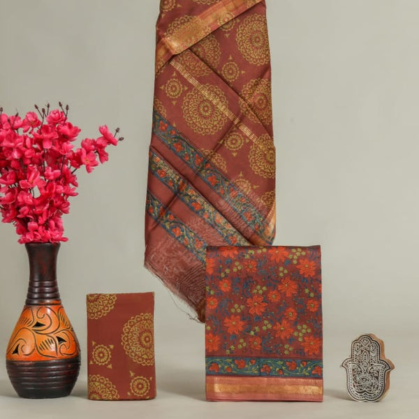 Shop hand block printed maheshwari silk suits in jaipur (MSL371)
