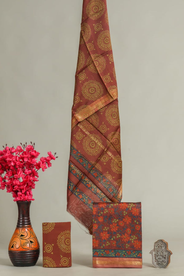 Shop hand block printed maheshwari silk suits in jaipur (MSL371)