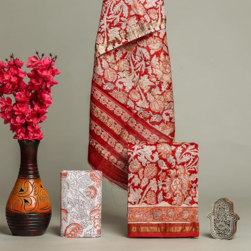 Shop unstitched block printed maheshwari silk suits online (MSL372)