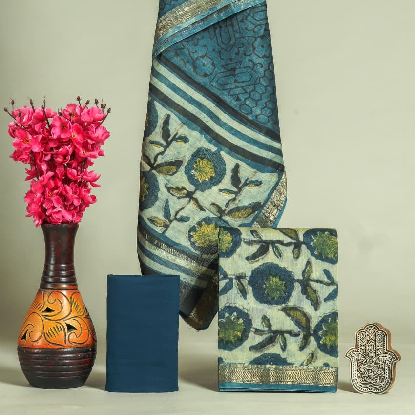 Shop hand block printed maheshwari silk suits online (MSL388)