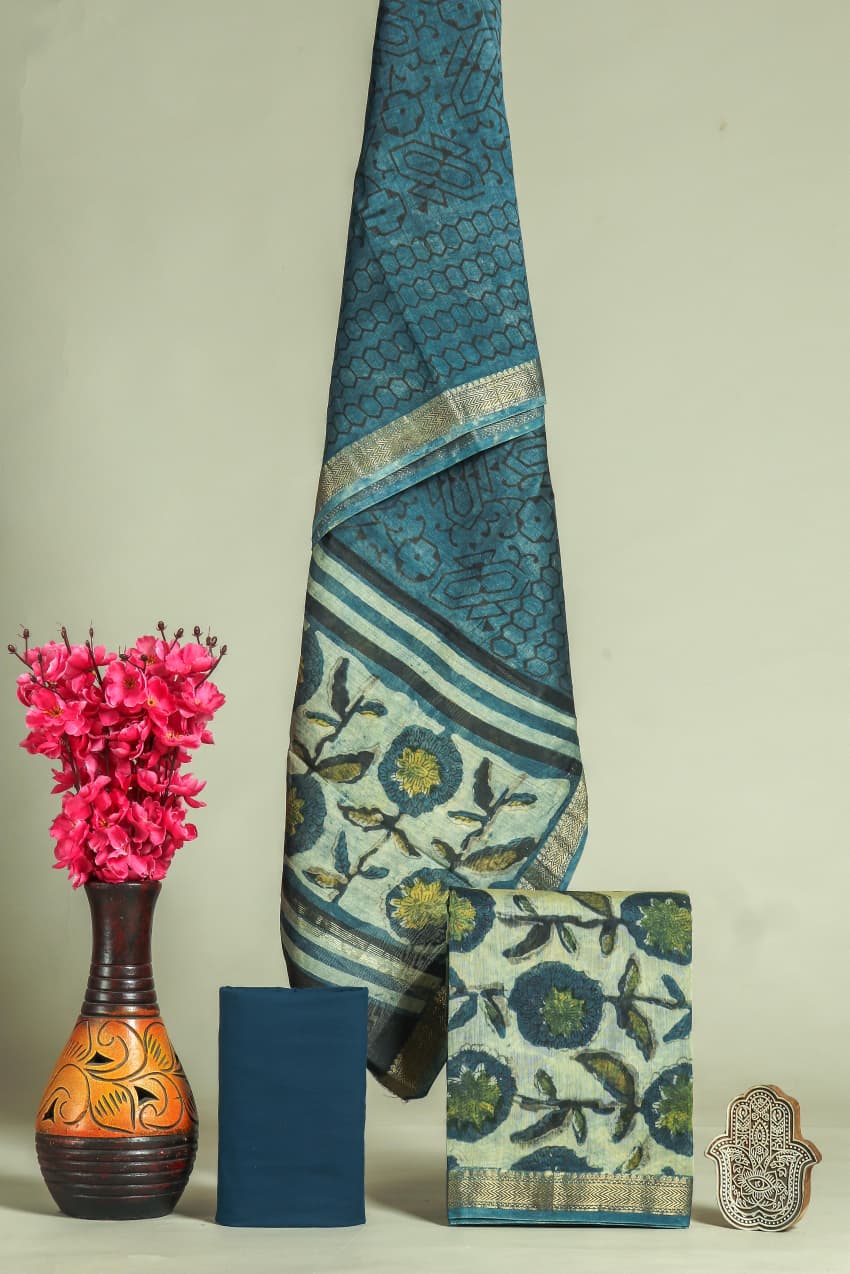 Shop hand block printed maheshwari silk suits online (MSL388)