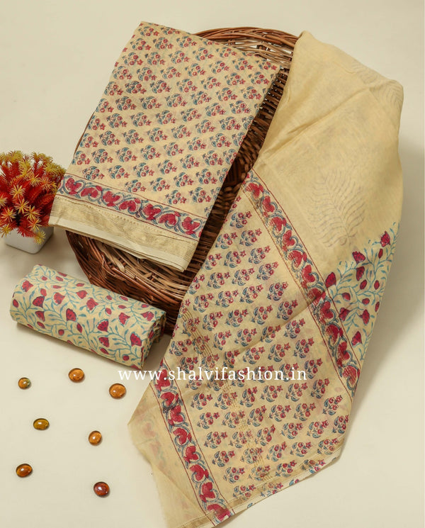 Shop unstitched block printed maheshwari silk suits online (MSL413)